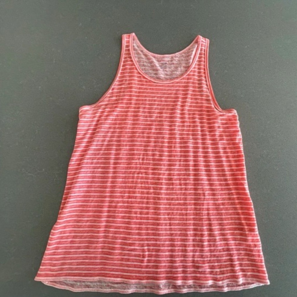 Women's J. Crew 100% Linen Orange & White Sz. L Tank Top